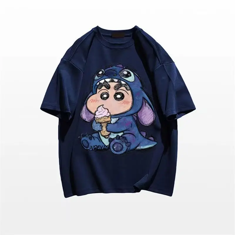 Camiseta MINISO Crayon Shin Chan con personaje de dibujos animados para mujer y hombre, camiseta a la moda con estampado Harajuku, ropa informal para mujer