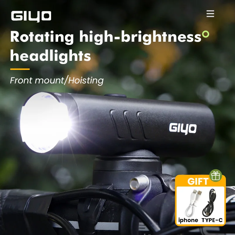 GIYO Bicycle Front Light 5 Modes Power Bank Function IP66 Waterproof USB Rechargeable With Mount Cycling Headlight Flashlight