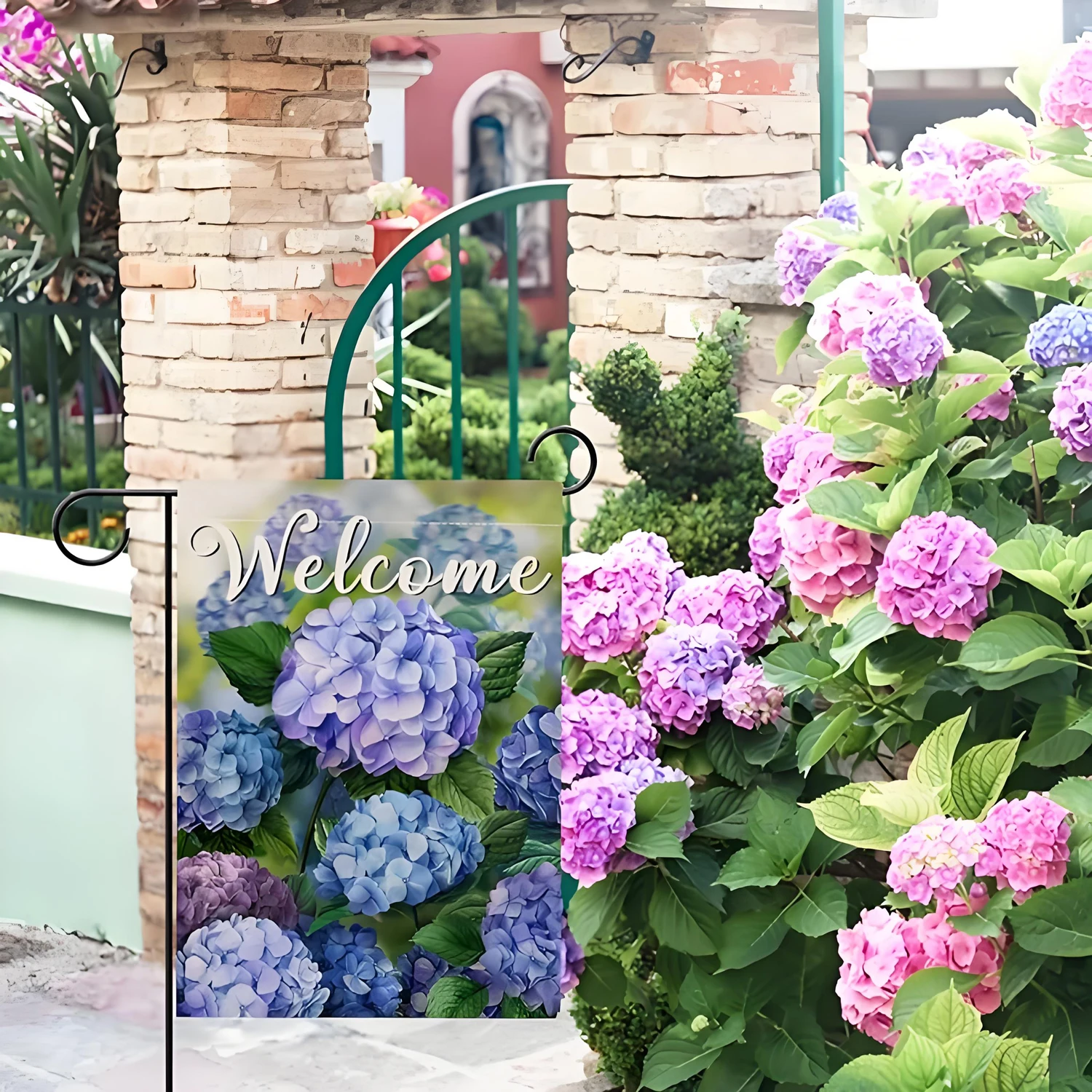 Spring flower garden Flag hydrangea decoration patio Outdoor home small decoration Summer farmhouse outhouse decoration