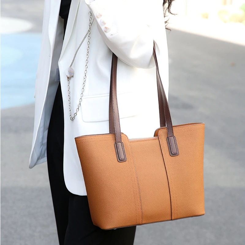

Ladies Cowhide Genuine Leather Large Tote Bag Women Versatile Single Shoulder Commuter Handbag Female Luxury Underarm Bags