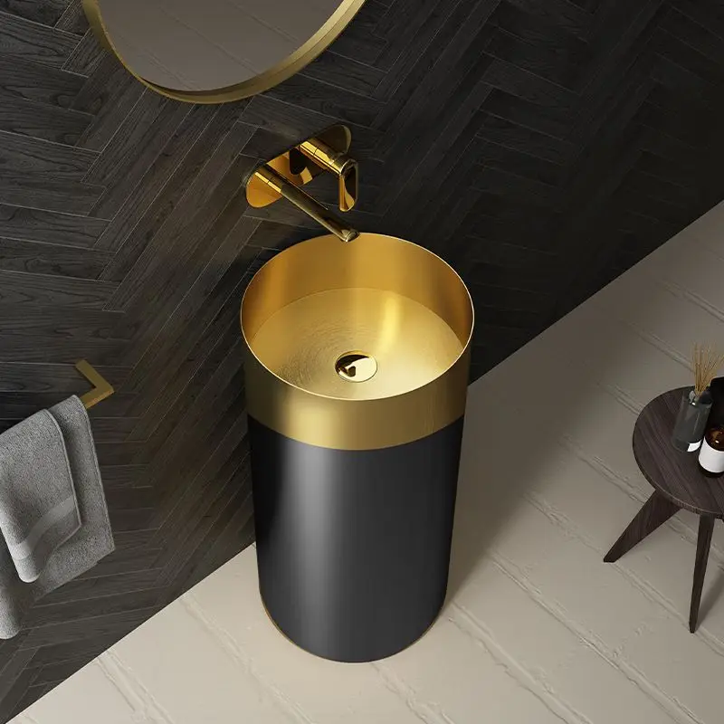 Luxury Modern Countertop Wash Basin Black Gold 304 Stainless Steel Freestanding Sink Bathroom Sinks