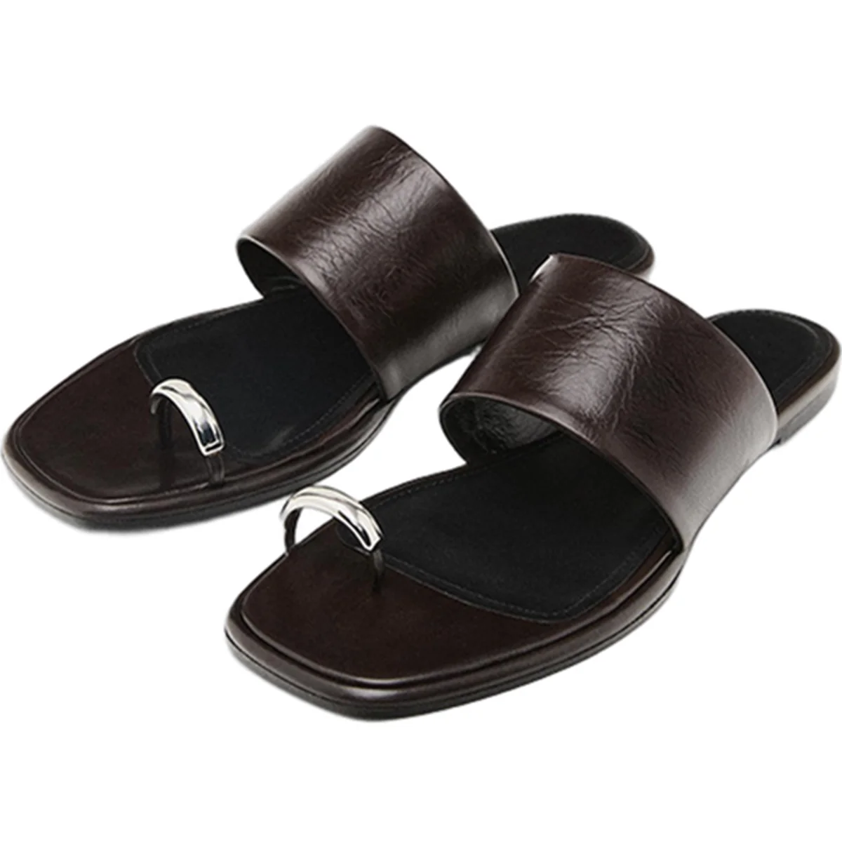 

Withered Nordic Minimalist Women's Slipper Shoes Genuine Leather Flat Flip Flops Summer Toe Sandals Outdoor Wear Fashion Slipper