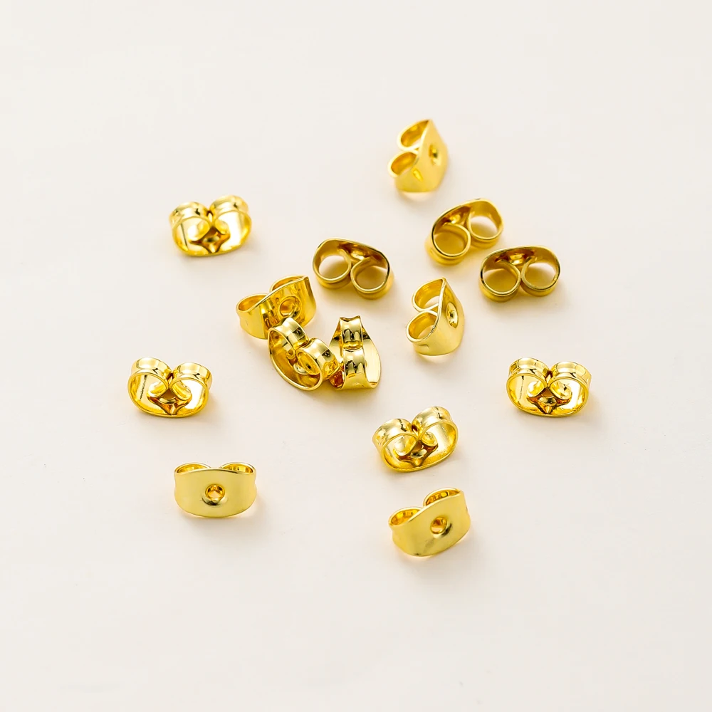 50Pcs 14K/18K Gold Color Plated Brass Earring Studs Backs Stopper Scrolls Ear Post Butterfly for DIY Earrings Jewelry Making