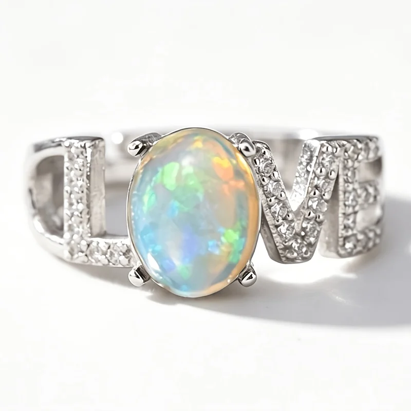 1pce 68mm Natural Opal S925 Sterling Silvery Ring | Play-of-Color | Vintage | Christmas, Black Friday, Thanksgiving Gifts 017