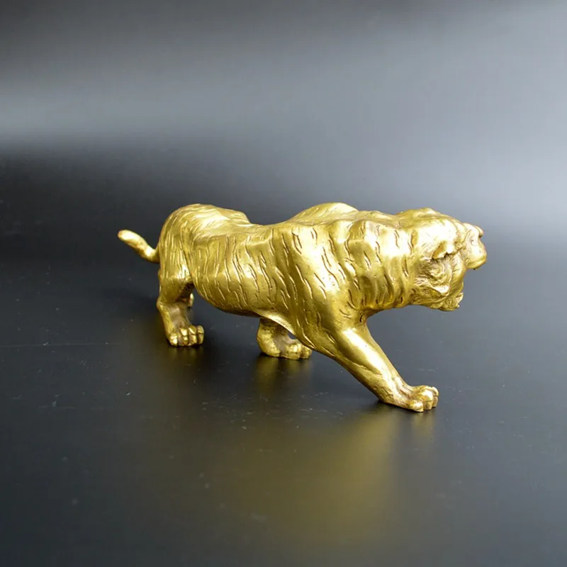 Tiger Statue Brass 3D Tiger Decorative Statue Creative Animal Metal Sculpture Ornament Home Office Desktop Decoration