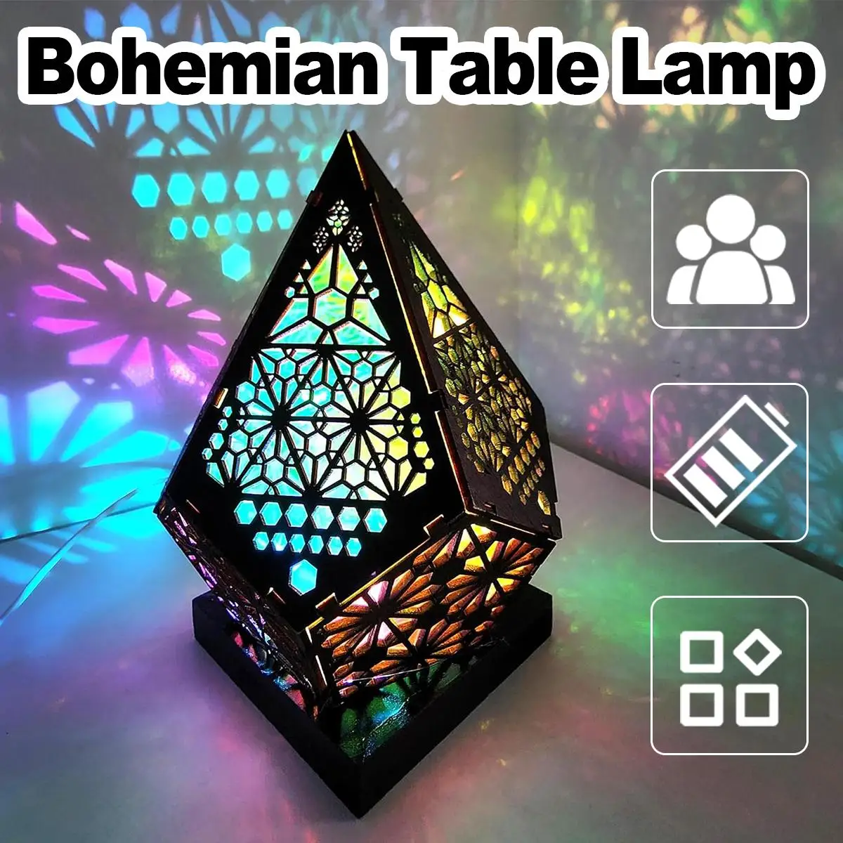 Usb Bohemian Led Lampa stołowa do projekcji światło sypialnia projektor na noc drewniana podłoga biurko dekoracyjne światła stojące