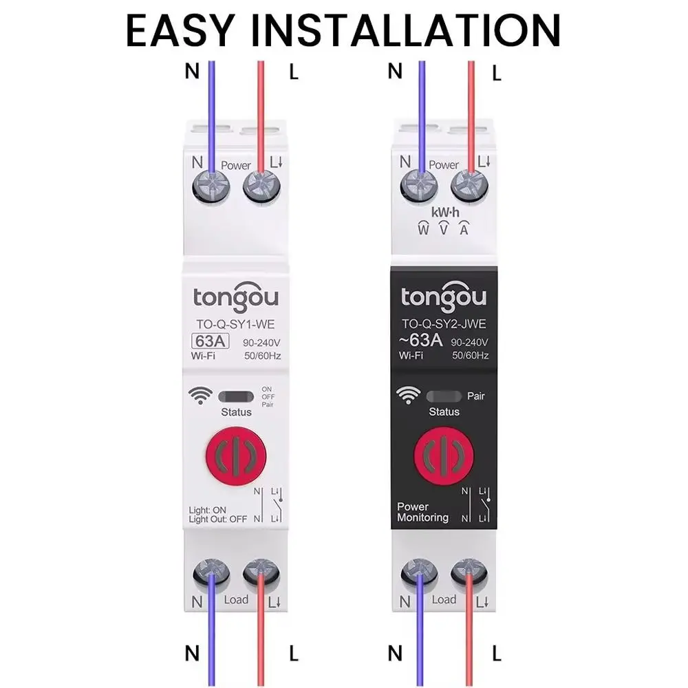 WiFi Smart Circuit Breaker 10A/16A/20A/25A/32A/40A/50A/63A 1-63A No Metering/Metering Energy Meter Timer Relay Switch