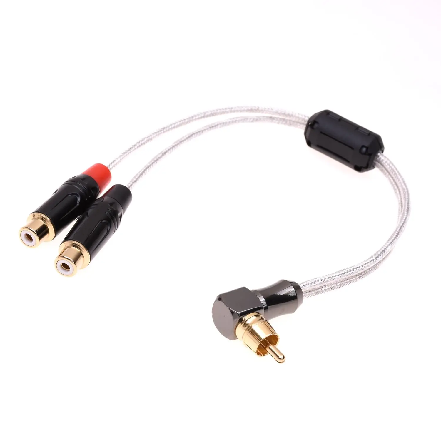 مكبر صوت صوتي ، درع مطلي بالفضة ، L-Type ، RCA ذكر إلى 2 أنثى ، محول 1 إلى 2 ، 20