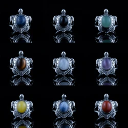 natural stone red jasper amethyst tiger eye retro tortoise style ring for women men adjustable copper-plated 925 silver ring