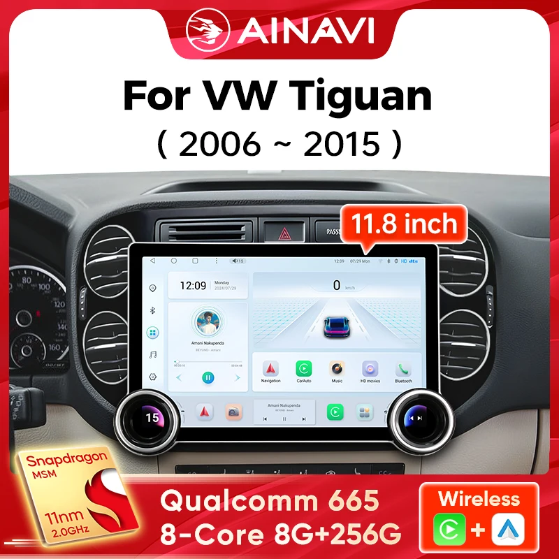 Ainavi 11.8inch Multimedia Player For Volkswagen VW Tiguan 2006 2010 2016 Golf Plus Carplay Android Auto Car Radio Stereo 