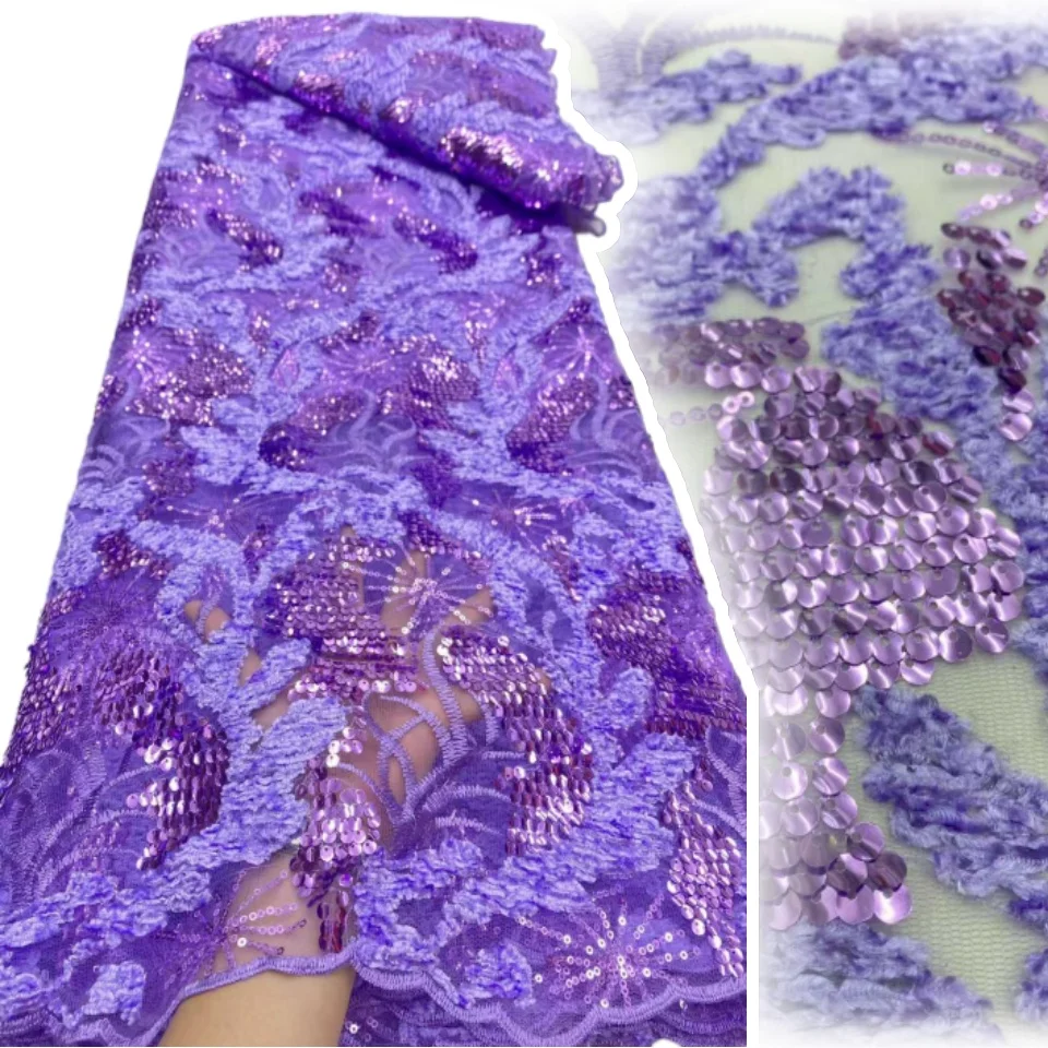 

2025 Newest French Tulle Lace Fabric High Quality African Lace Fabric with Embroidery Sequins Lace Fabric for Sewing Dress S1493