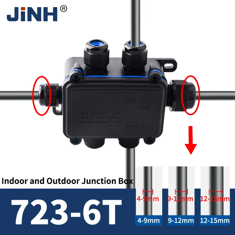 JINH IP68 6-Loch Outdoor Wasserdichte Anschlussdose CNP723 Kunststoff-Verbindungsbox Konzipiert für Untergrundverlegung
