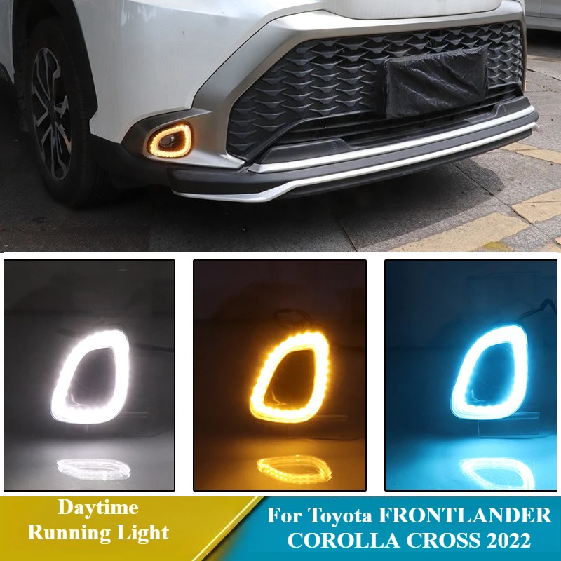2Pc Led Daytime Running Light DRL Dynamic Turn Signal Front Bumper Fog Lamp Night Blue For Toyota FRONTLANDER COROLLA CROSS 2022