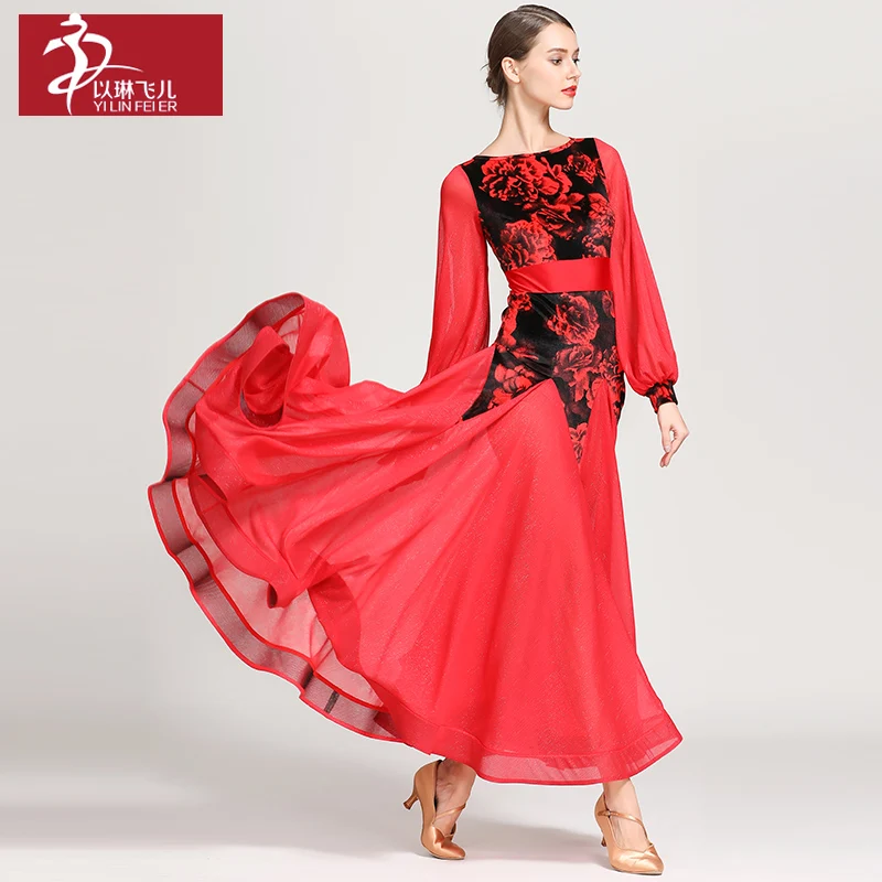 Vintage Court Sleeve Moden Performance Gown Ballroom Dress  Dance Clothes Women Patinaje Artistico Queen