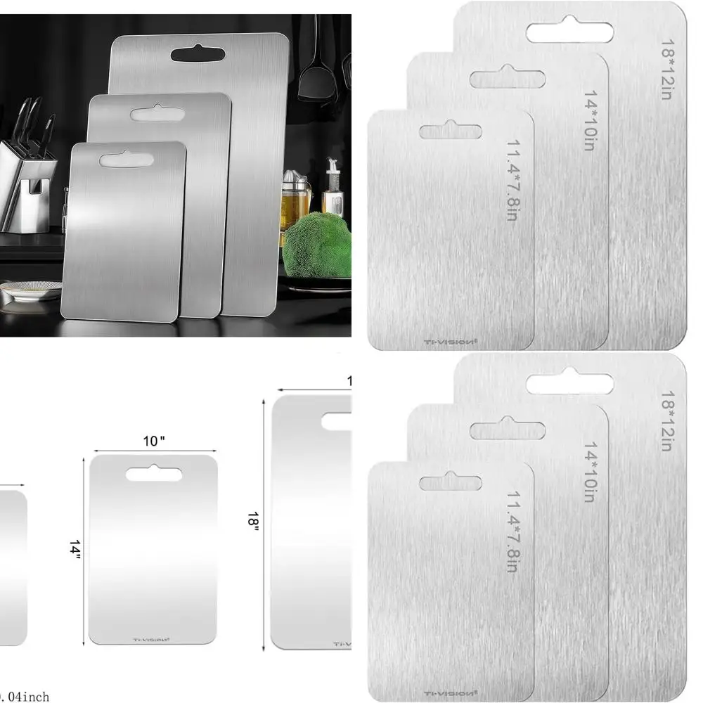 

Kitchen Titanium Grade 1 Chopping Board, Ultra-Slim 0.04in, 3 Sizes, Knife-Safe, Easy Clean
