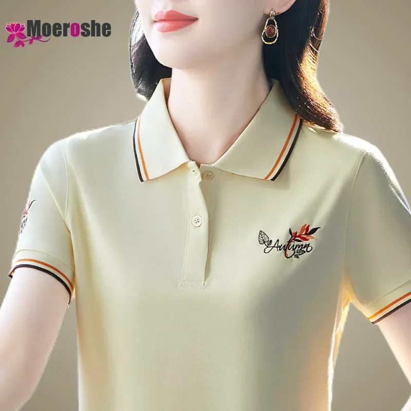 

Short Sleeve Elegant Polo Shirt Golf Wear Commute Tops T-shirt Embroidery reduces age Woman Summer Pulovers Top Youthful Clothes