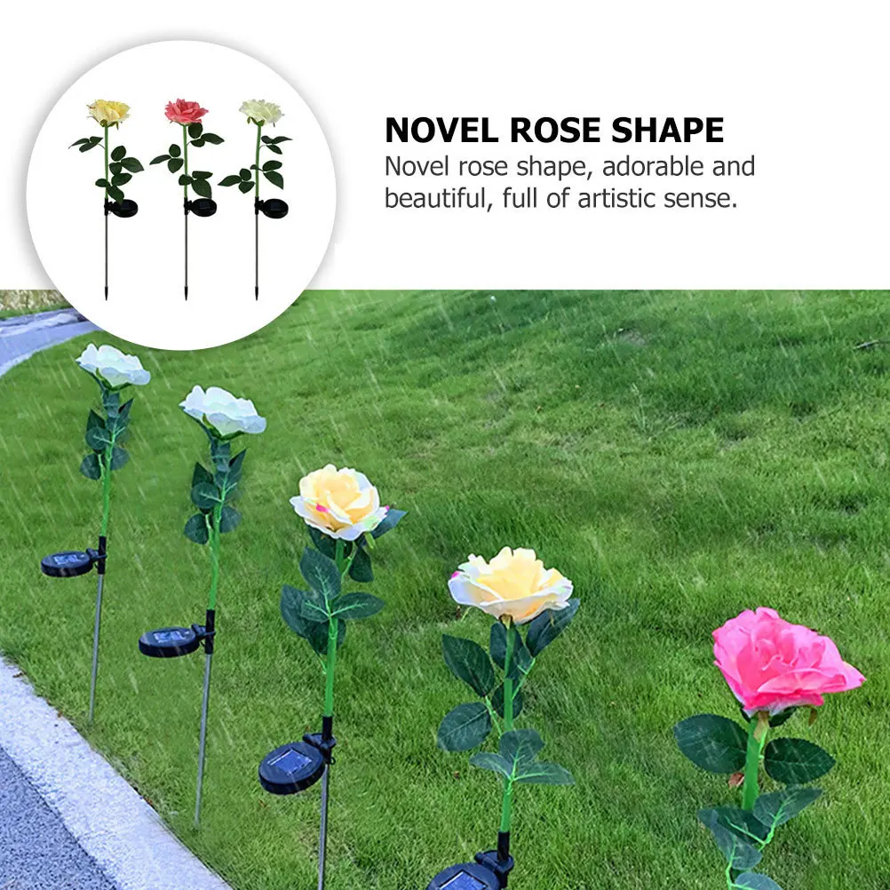 

3Pcs Rose Shape Solar Outdoor LED Light Creative Insert Yard Decorative Light Waterproof Garden Landscape Lamp for Courtyard