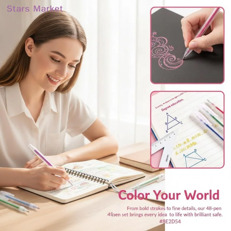 New 8/12/18/24/36/48Pcs Shimmer Gel Pen Set - 48 Color Assorted Children's Hand Account Pearl Watercolor Fluorescent Markers