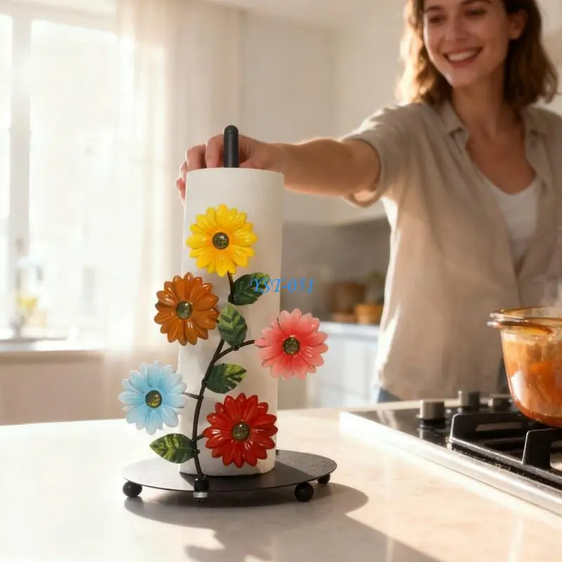 E15A Iron Sunflowers Toilet Paper Holder Colorful Handcrafted Sunflowers Tissue Rack