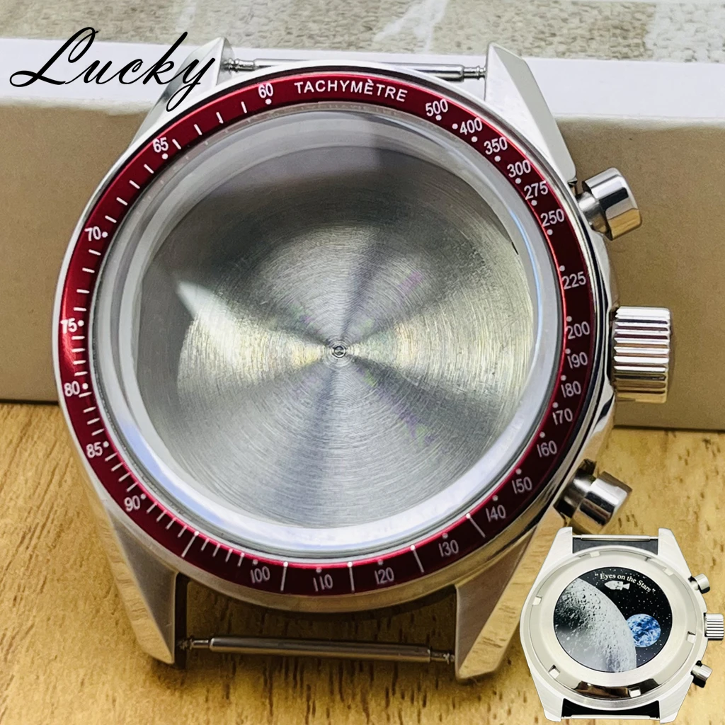 39.7mm Men's Watches Metal Moon Back Cover Case Fit VK63 Movement Case Watch Accessories Watch Parts Fits 20mm Strap Watch Box