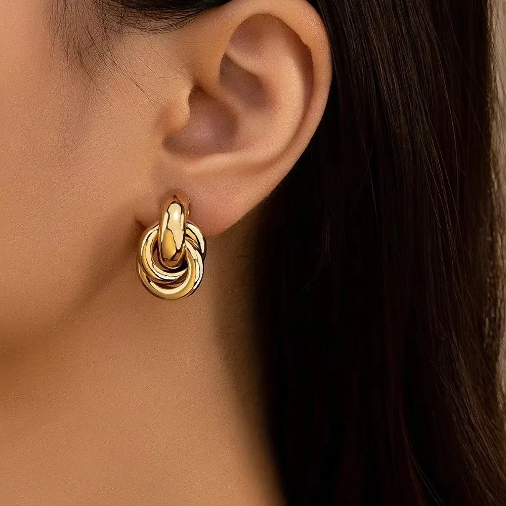 Personality Geometric Knot Earrings Irregular Chunky Style Twist Earrings Vintage Multi-layer Design Drop Earrings Punk Style