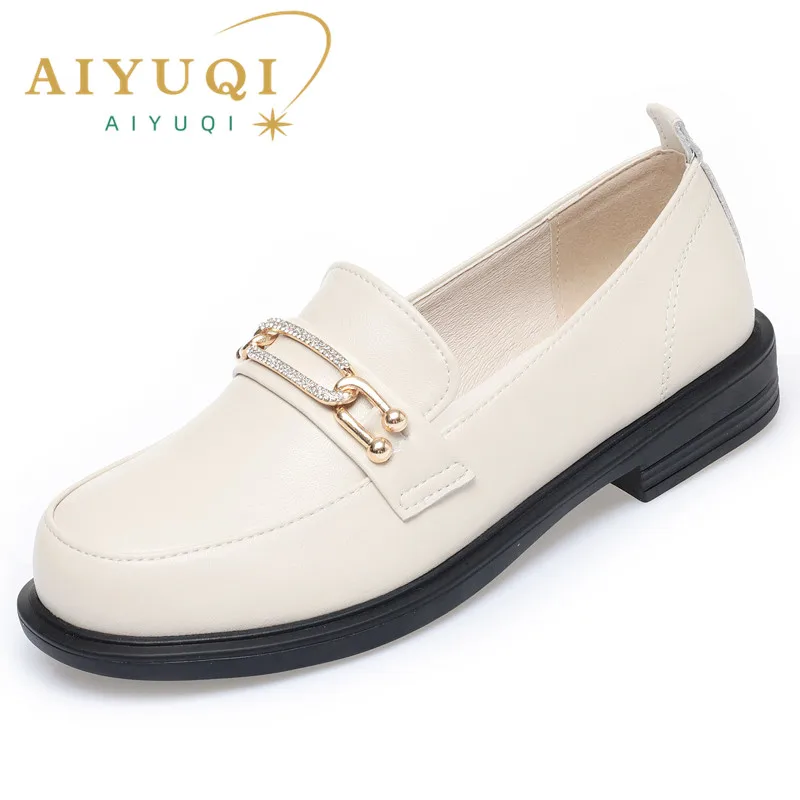 AIYUQI Shoes Loafer Women Genuine Leather 2024 Spring New Plus Size 41 42 43 Slip-on Women Shoes Shiny Non-slip Ladies Shoes