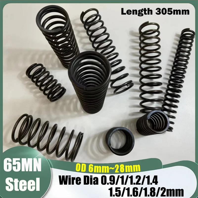 1Pcs 65MN Steel Y-Type Compression Spring Steel Pressure Wire Diameter 0.9/1/1.2/1.4/1.5/1.6/1.8/2mm OD 6mm~28mm Length 305mm