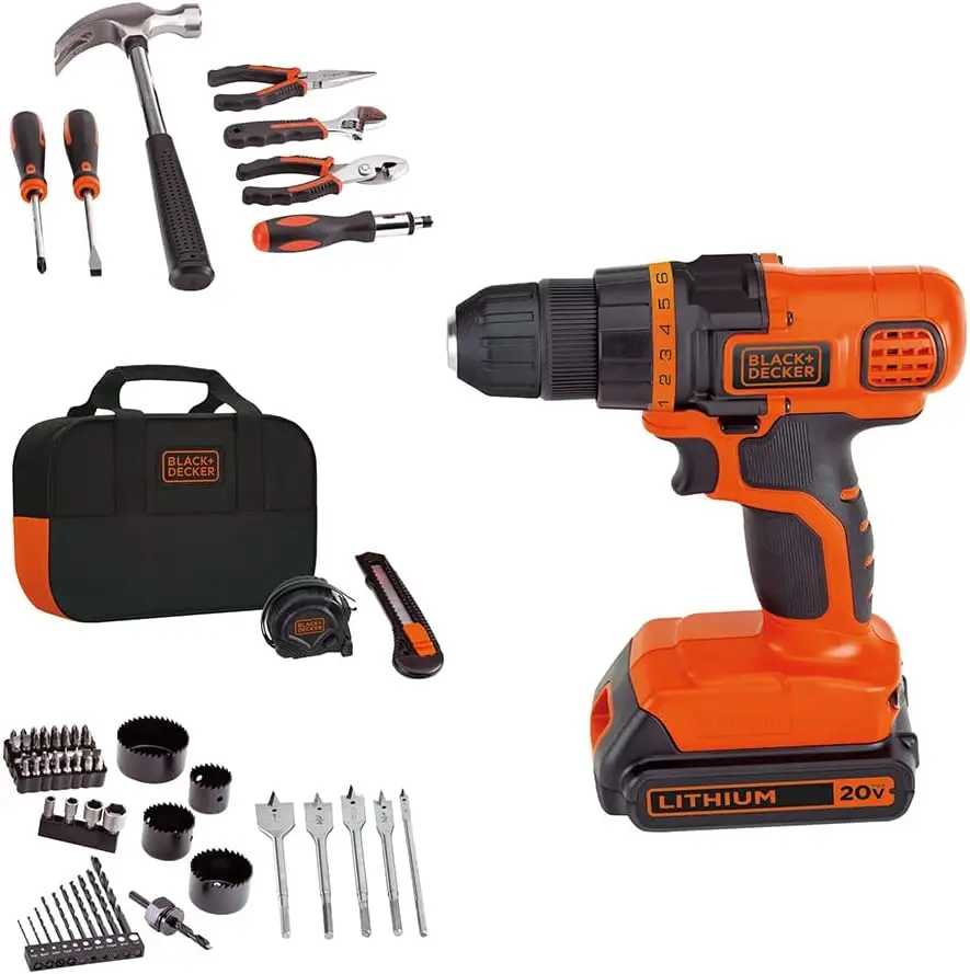 

20V MAX Cordless Drill Kit with 68-Piece Tool Set and Storage Bag for Home Projects