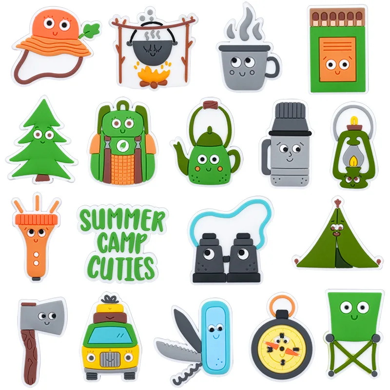 Camping series PVC shoe Charms Buckle combination for Wristbands sandal Slippers accessories Decoration Bands gift unisex party