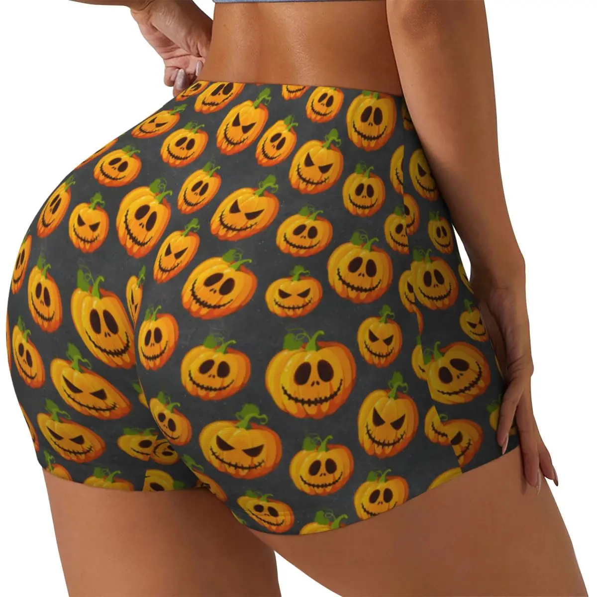 Custom Jack O Lantern Halloween Workout Biker Running Shorts for Women Gym Yoga Shorts