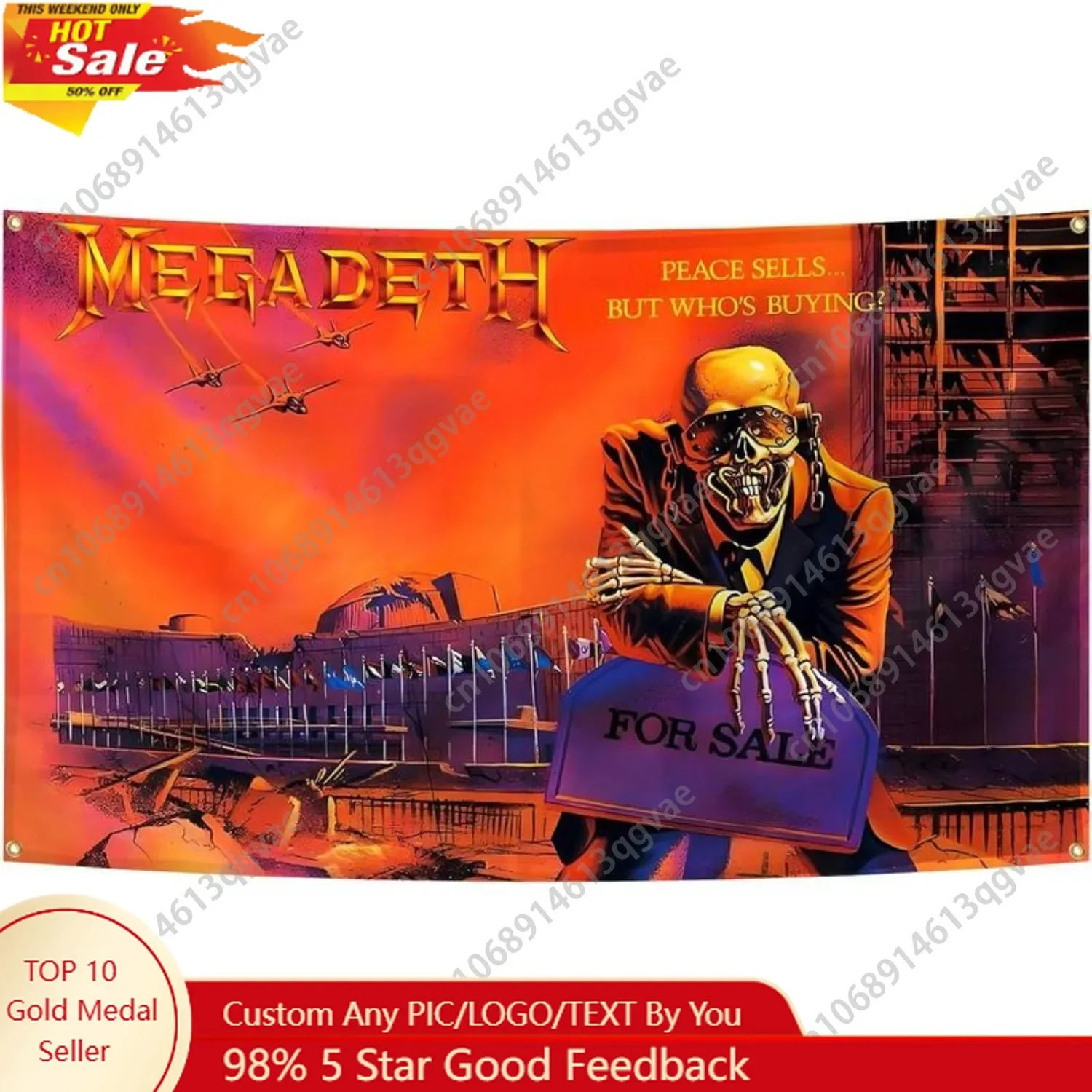 Megadeth Rust in Peace Poster Funny Flag Music Tapestry Aesthetic Decorative Durable Man Cave Wall Tapestry Custom Decoration