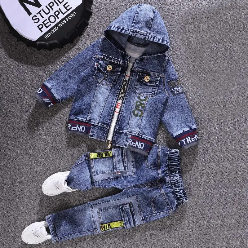 

Children's Denim Set Spring and Autumn Korean Edition Boys' Casual Hooded Zipper Jacket+Jeans 2-piece Set 90-140CM