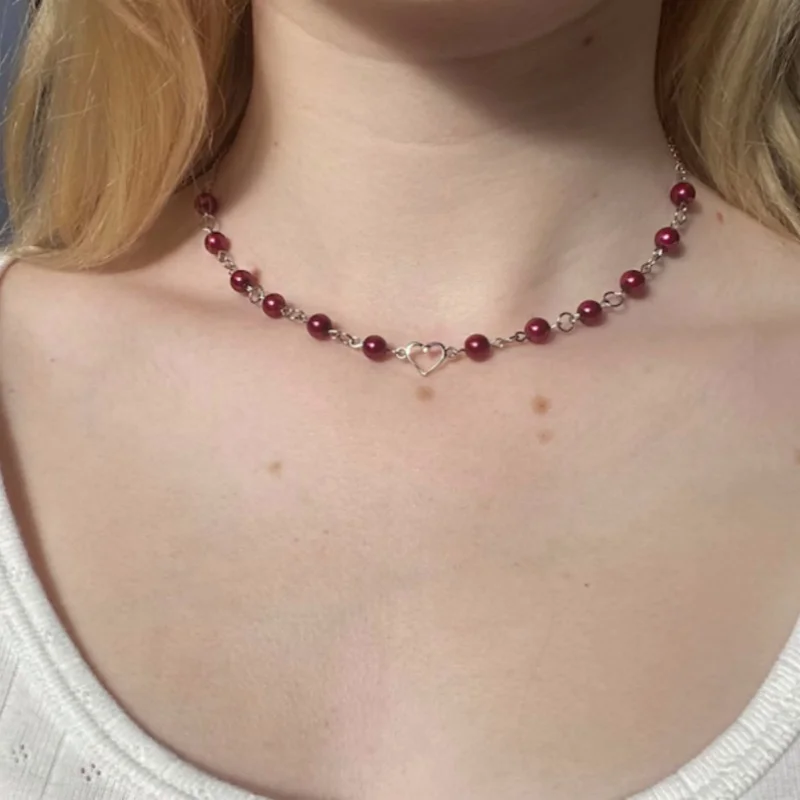 Fashion Handmade Love Red Beads Mary Necklace Y2K Star Charm Jewelry Necklace as a Gift for Her