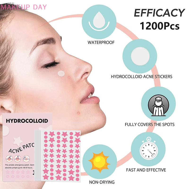 1200Pcs Invisible Acne Patches Removal Pimple Anti-Acne Hydrocolloid Star Spots Marks Concealer Repair Sticker Waterproof ﻿