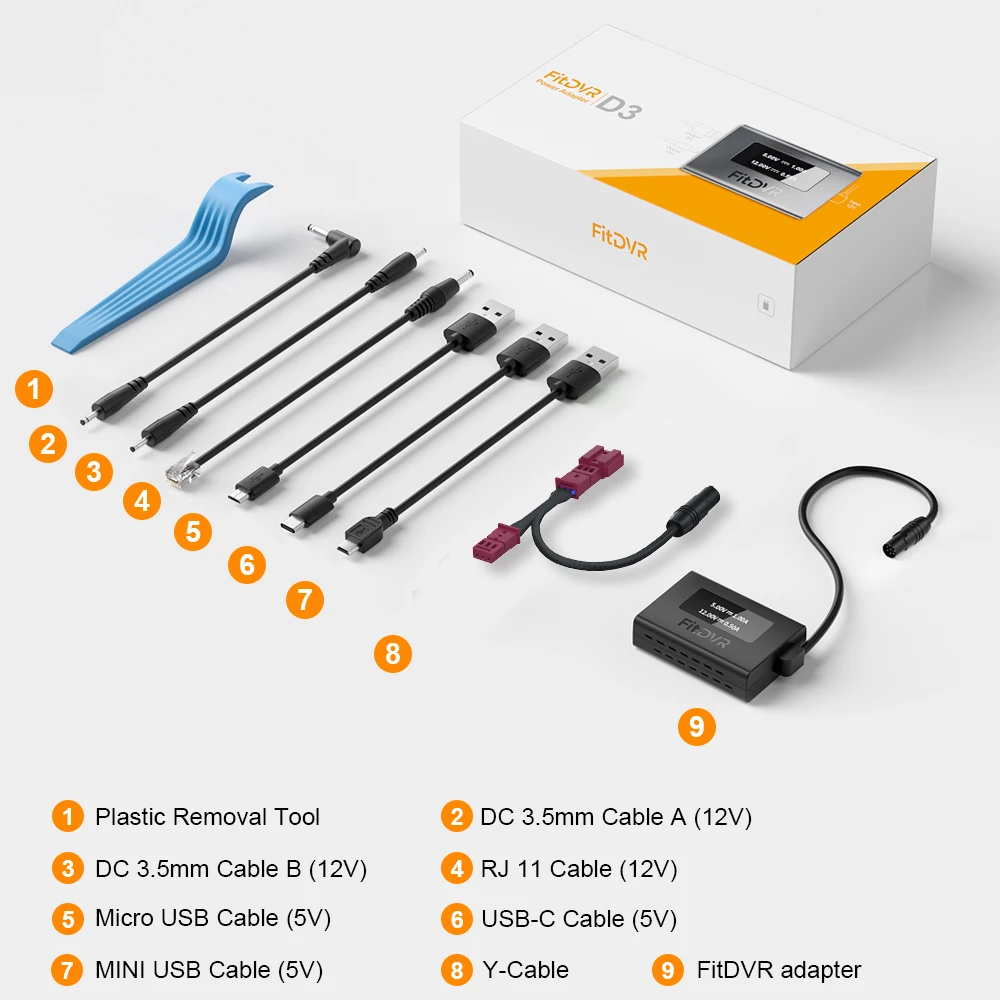 محول طاقة FitDVR Dash Cam (3-Pin)، مناسب لفورد ولينكولن، يتصل بمستشعر المطر، شاشة LED، D3-042