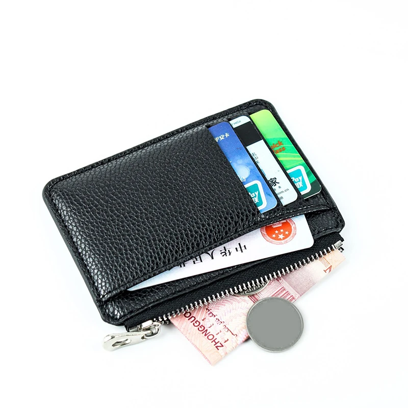 9 Card Slots Ultra-thin Zipper Credit Card Holder 100% Leather Men\'s Wallet Slim Simplicity Coin Purse Wallet Cardholder Bags