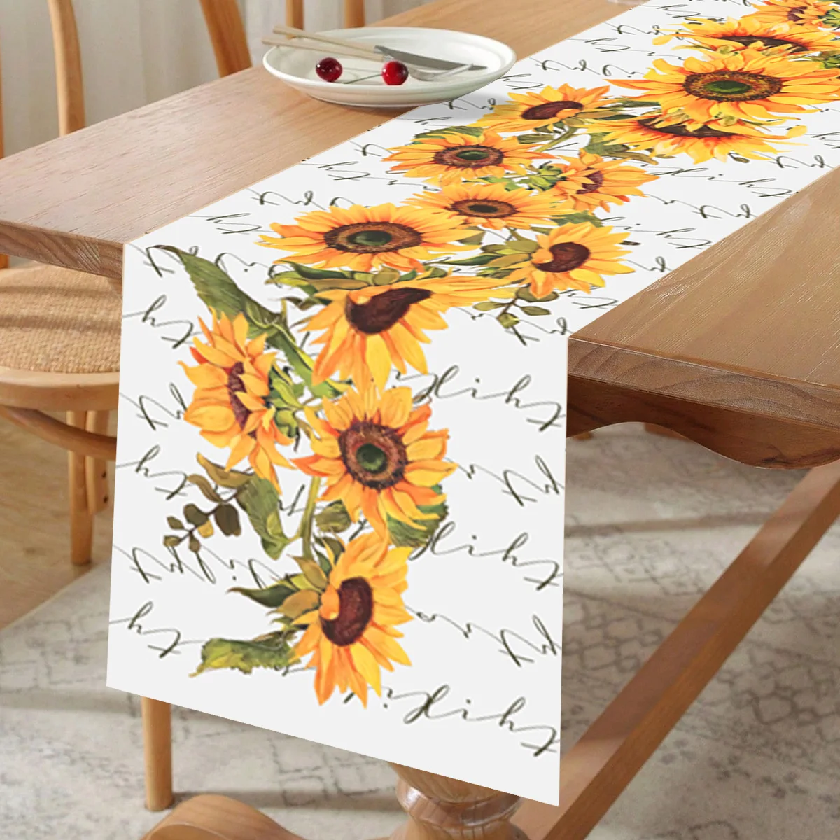 Spring Sunflower Linen Table Runner Vintage Floral Washable Polyester Dresser Scarf Table Decor Wedding Dinning Home Party Decor