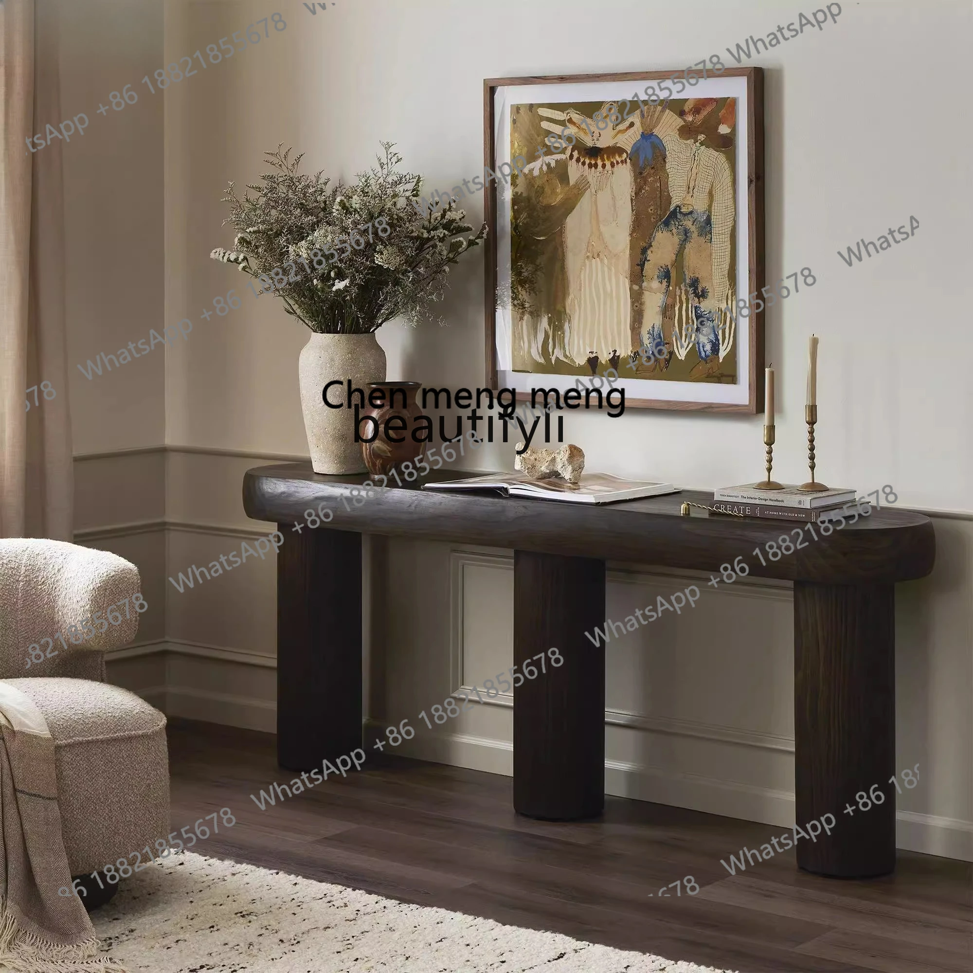 

All Solid Wood Entryway Console Table Wall-Mounted Entryway Table Simple Corridor Art Display Table