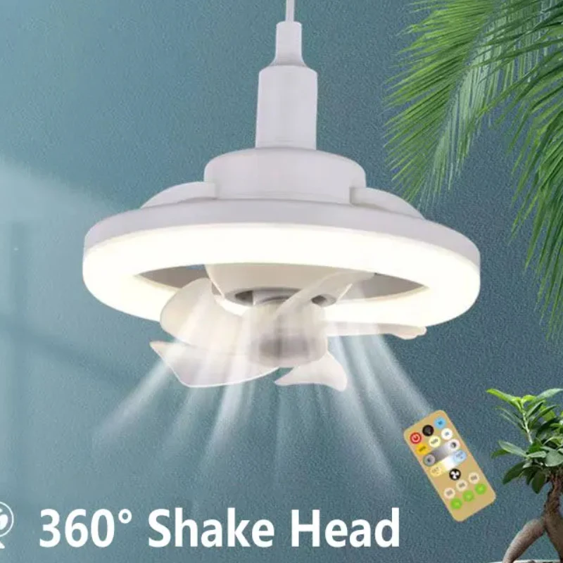 

48W Ceiling Fan E27 LED Light Remote Control 360° Rotation Cooling Electric Fan Lamp 3 Speed Chandelier For Room Decor