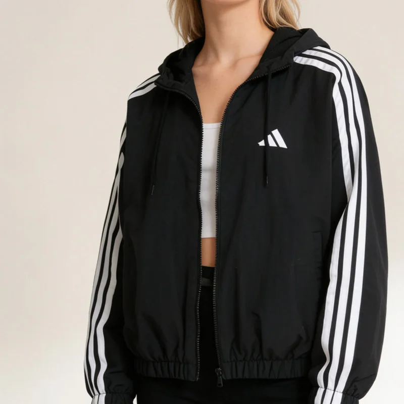 2026 New Adidas JZ2162 Womens Hooded Jacket With Adjustable Drawstring Hood And Elastic Hem