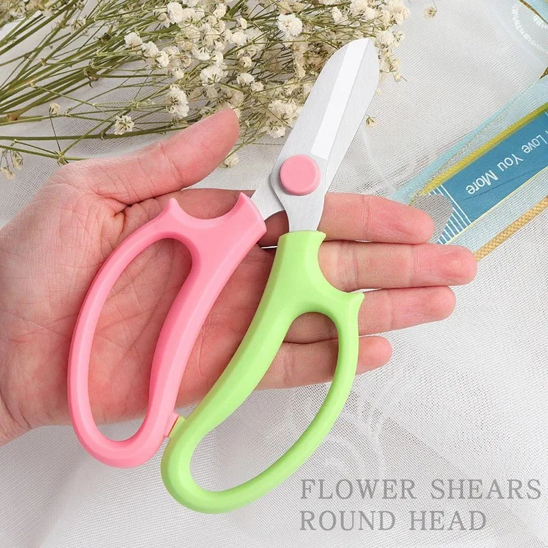 Stainless steel two-color gardening pruning shears, used for decorating bonsai bouquets, round headed style,