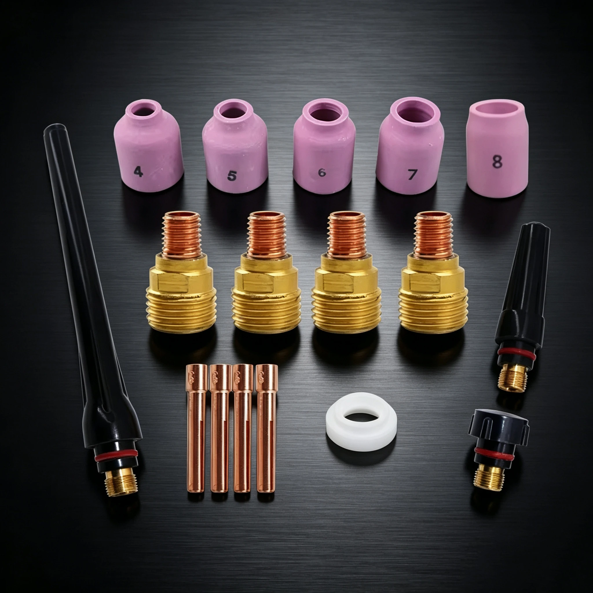 17Pcs TIG Welding Torch Consumables Kit, Cup Gas Lens, Collet, Gasket and Back Cap Set, Fit WP 9 20 25 T32, Sizes 1/16