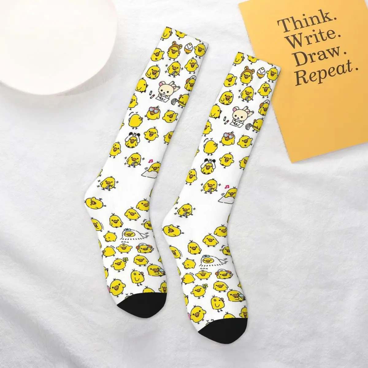 

All Seasons Cute Kiiroitori Pattern Rilakkuma Socks Harajuku Sport Middle Tube Socks Soft Funny Stockings for Men Women