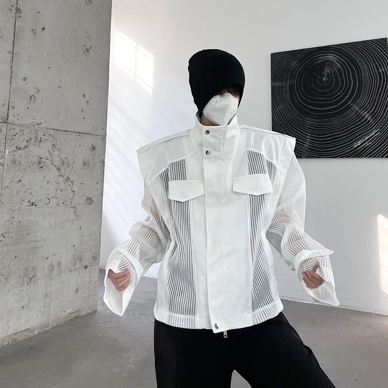 

Summer Anti-UV Me Splice Design ort Jaet Lightweight Luxury Outerwear oulder Pad Sensation Thin Net irt Youth Faion