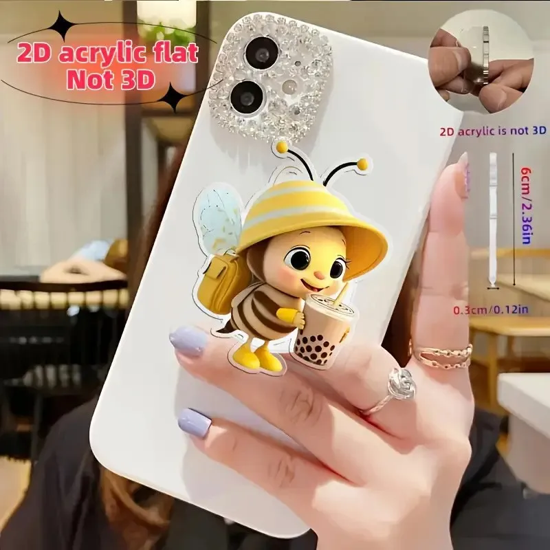 Soporte retráctil para teléfono con abeja acrílica 2D, lindo diseño de abeja de té de la leche, se puede extender al teléfono, más conveniente para ver vídeos y espectáculos, añade un toque lindo al teléfono, práctico pequeño accesorio para teléfonos