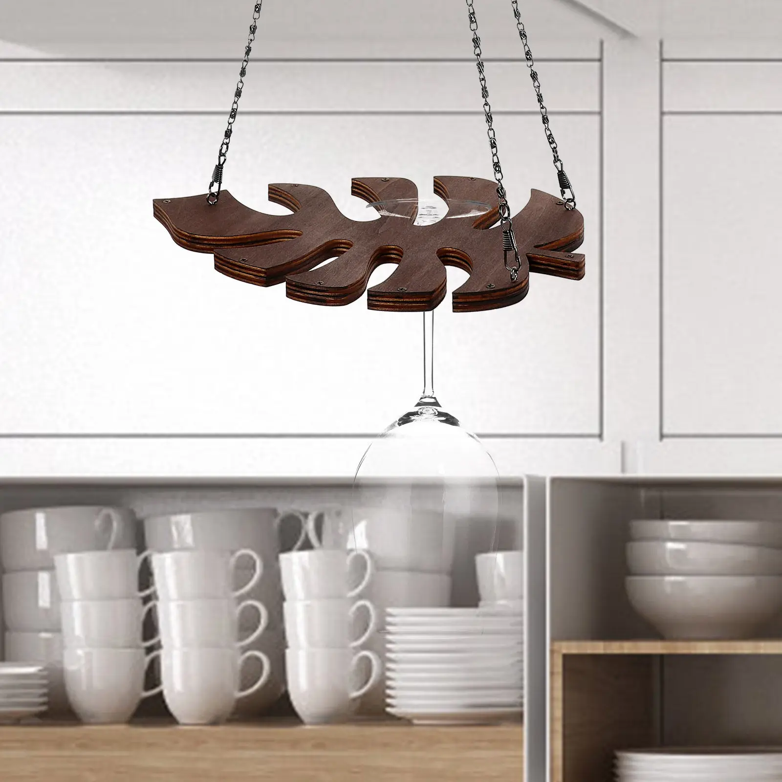 Monstera Wine Glass Rack Hanging Holder Space Saving Stemware Organizer Bar Kitchen Glass Storage Napkin Holder Black - view 3
