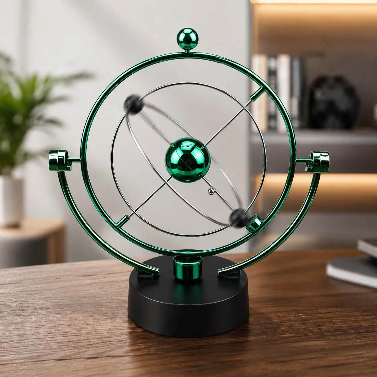 Kinetic Orbital Desk Toy Perpetual Motion Sculpture Metal Atom Model Science Decor Rotating Desktop Ornament Office Gift