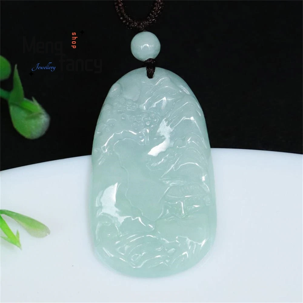 Natural Myanmar A-goods Jadeite Exquisite Elegant Simple High-grade Pendant Shan Shui Plaque Jade Luxury Quality Fashion Jewelry