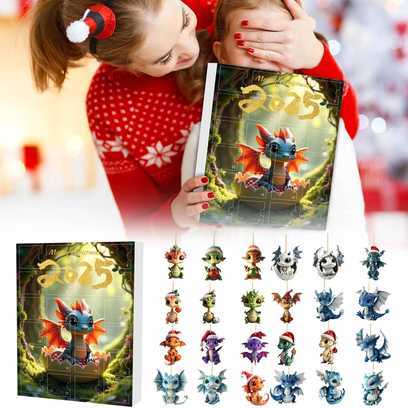 Fashion Christmas Advent Countdown Calendar 24 Day Surprise Gift Acrylic Dragon Hanging Calendars 2d Xmas Tree Hang Ornaments