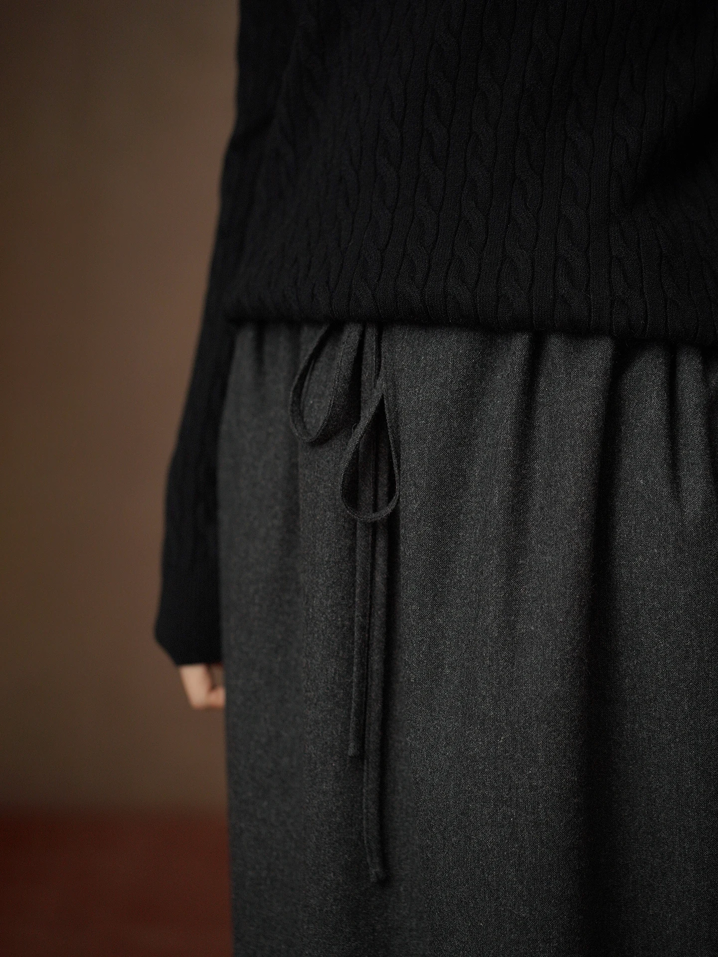 Slimming High Waist Straight Leg Wool Blend Loose Fit Half Skirt Pear Shape Commute Style Simple Design Polyester Fiber